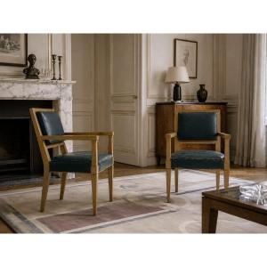 Paire de fauteuils français moderne cuir 1940-1950, dans le goût d’André Arbus