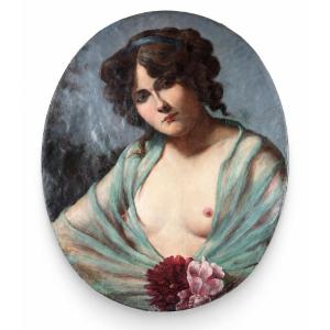 Tableau libertin portrait femme nue Érotique Boudoir alcôve érotisme Charme curiosa 19ème Ovale