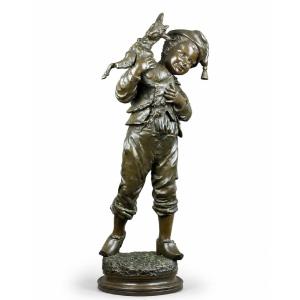  Émile Laporte grand bronze portrait jeune berger et chevreau allégorie de la jeunesse 101cm 
