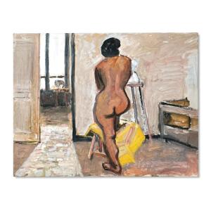 Painting: Portrait Of A Nude Woman—model's Back In The Painter's Studio—eroticism, 1950