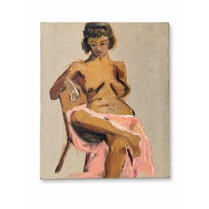 Painting: Portrait Of A Seated Nude Woman, A Model In The Studio Of A Painter And Sculptor; Eroticism; 20th Century