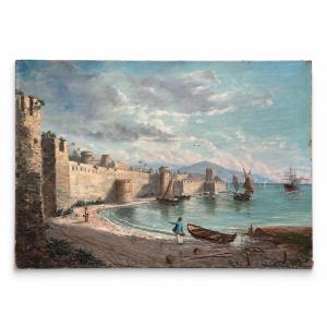 Joseph Trogher Painting: Ottoman Landscape—panoramic View Of The Levant, Saint Jean d'Acre, Palestine