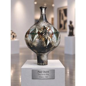 Paul Quéré Grand vase céramique forme libre signé à Vallauris 1960 émaux 52 cm Design vintage