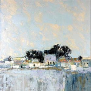 André Bourrié tableau Paysage de Bretagne Vendée village au bord de l'eau Marine synthétique