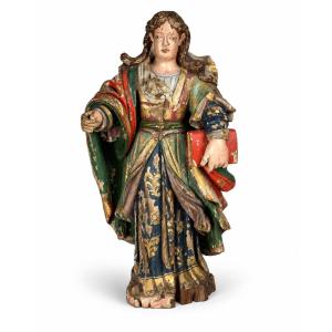 Large 18th-century Colonial Baroque Sculpture Depicting Saint South America, Carved Gilded Wood