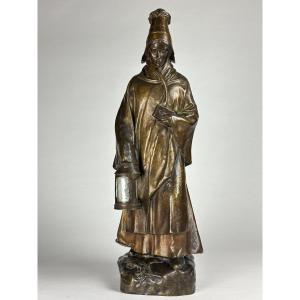 Albert Louis Joseph Guérin Bretonne Pont-Aven lanterne Art nouveau Sculpture Bronze symboliste