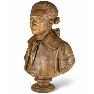 Large Portrait Bust Of Condorcet By Houdon, From The Louvre Workshop, Patinated Plaster, 19th Century, French Revolution