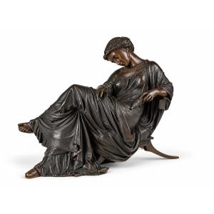 Peiffer, 19th-century Romantic Neoclassical Bronze - The Spinner, Penelope, The Odyssey, Ulysses 