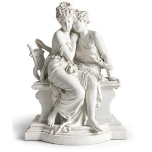 Carrier-Belleuse grand groupe porcelaine le secret femme antique confidence 19e