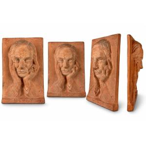 Original Terracotta Sculpture: Signed Art Deco Portrait Of Paul Valéry
