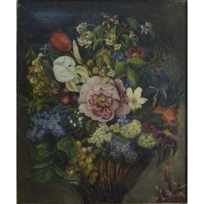 Beautiful Painting Still Life Bouquet Of Flowers Sv Lepage Lyon