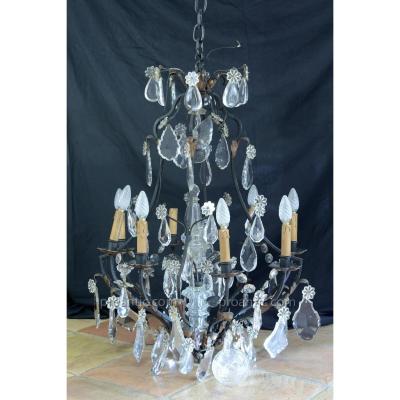 Beautiful Large Chandelier Cage In Black And Gold Napoleon 3 From Castle Crystal 10 Lights