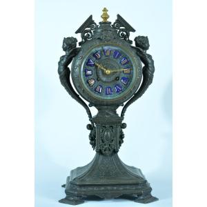 Ancienne Pendule Aux Shinges Satyre Bérain Patine Bronze Clock Blot Et Drouard
