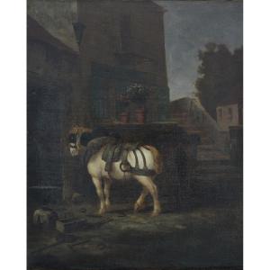 Old Animal Painting Horse Farrier Landscape Signed 19th Sv Gericault