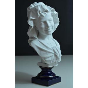 Ancienne Statue Porcelaine Portrait d' Enfant Rieur Louis XV Ernesto Troili 19e Limoges