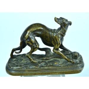 Jules Moignez Ancien Bronze Animalier Lévrier Au Lièvre De Collection N°5 19ème 
