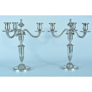 Old Pair Of Louis XIV Candlesticks Silver Bronze Signed 3 Fire 19th Chandelier Lamp