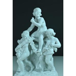 Ancien Grand Groupe En Porcelaine Art Deco Saxe Petites Filles Rose Wien 1930 52 cm