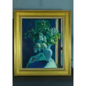 Suzanne Ballivet Old Painting Still Life Lilac Vase Bouquet Of Flowers Dubout Montpellier