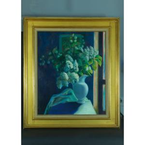 Suzanne Ballivet Ancien Tableau  Nature Morte Lilas Vase Bouquet De Fleurs Dubout Montpellier