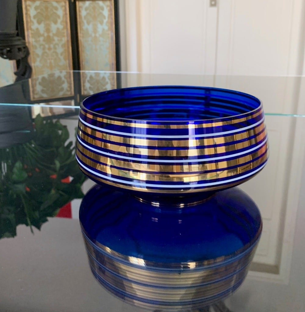 Decorative Cup In Overseas Blue And Fine Gold Glass-photo-3
