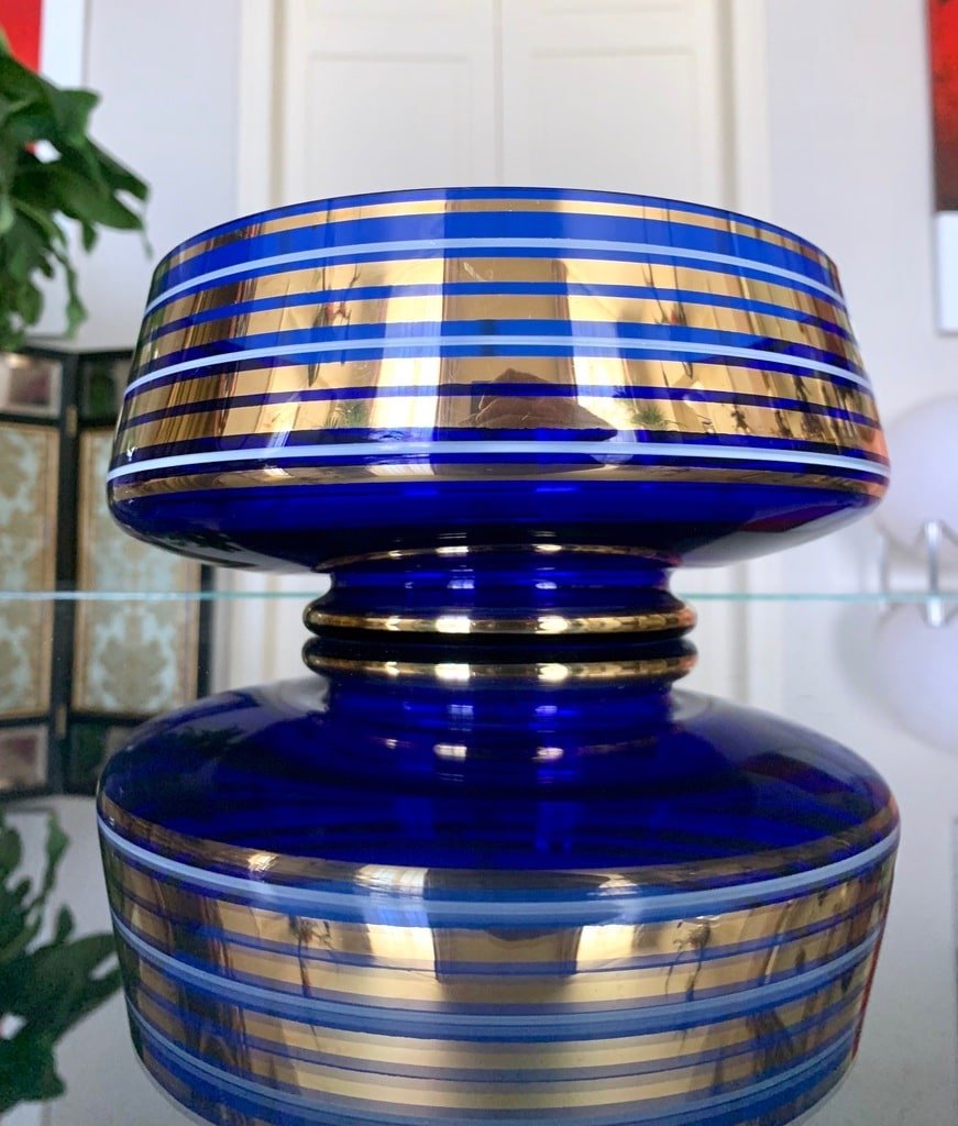 Decorative Cup In Overseas Blue And Fine Gold Glass-photo-4