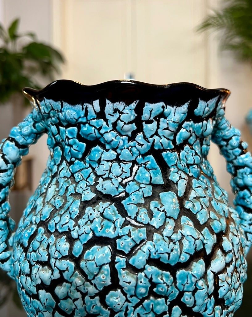 Vase Céramique Vallauris Vintage - Bleu Et Noir-photo-3