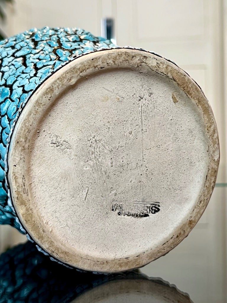 Vase Céramique Vallauris Vintage - Bleu Et Noir-photo-4