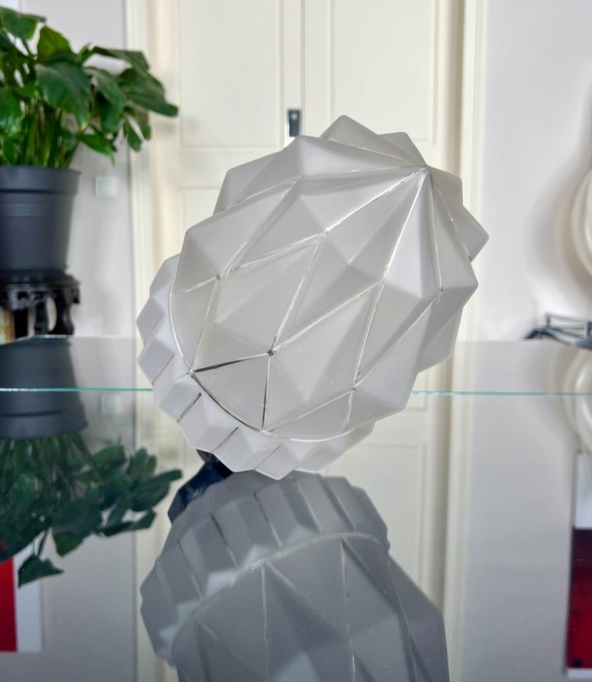 Art Deco Pendant - Chromed Metal And Frosted Glass