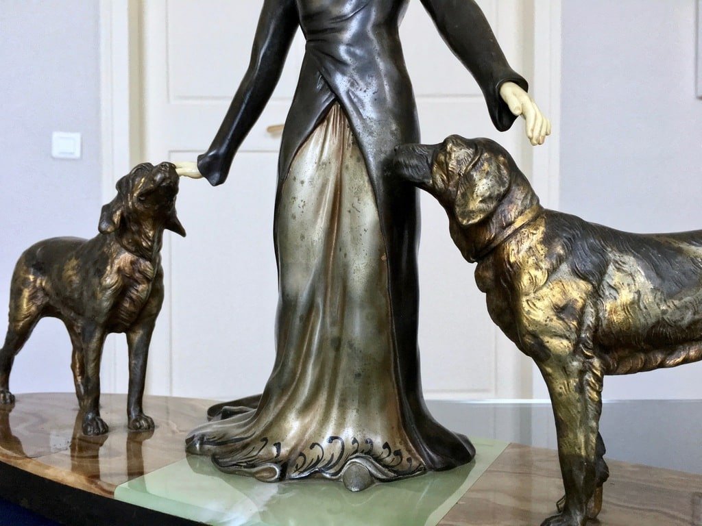 Chryselephantine In Spelter Marble And Onyx Signed Limousin - Art Deco-photo-1