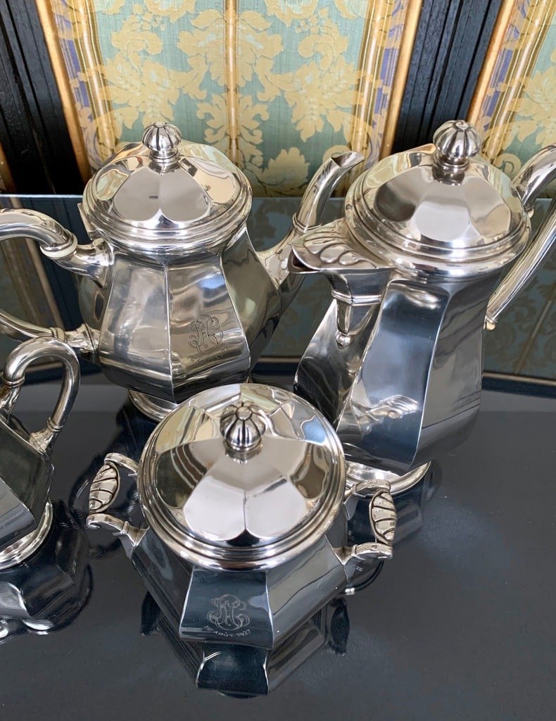 Tea And Coffee Service Monograms - Form Pieces In Silver Metal 1927-photo-5