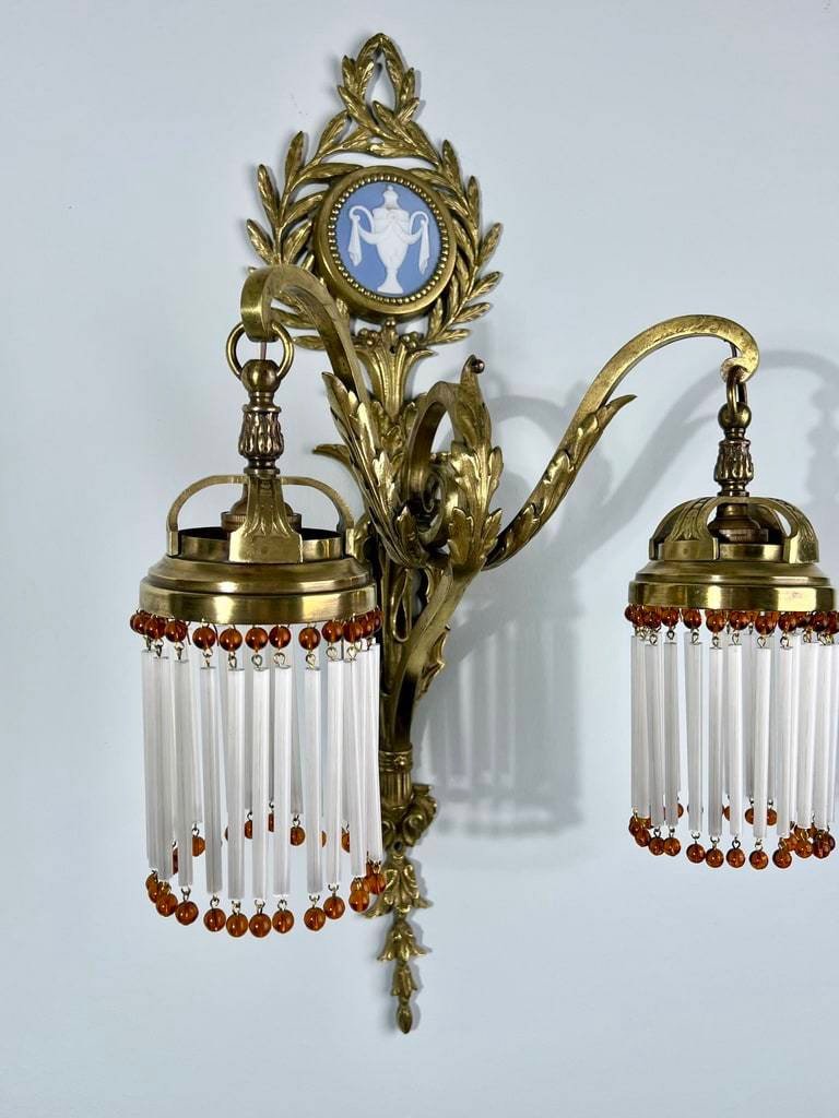 Wall Lamp In Porcelain Bronze And Glass Beads - Late Nineteenth Early Twentieth Century-photo-1