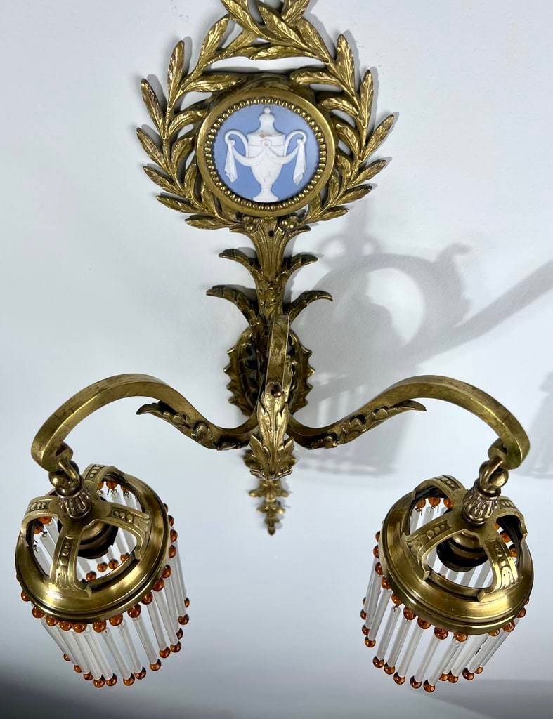 Wall Lamp In Porcelain Bronze And Glass Beads - Late Nineteenth Early Twentieth Century-photo-3