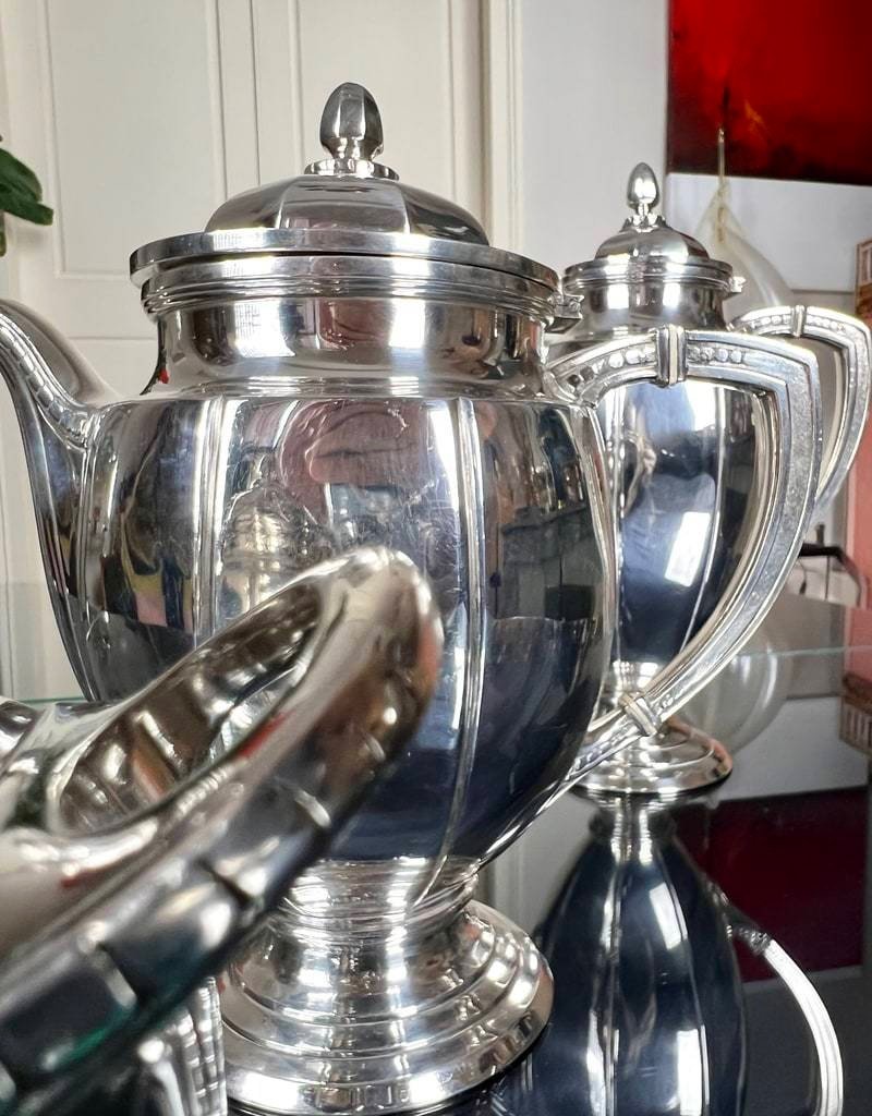 Art Deco Tea And Coffee Service - Teapot Jug Sugar Bowl - Shaped Pieces In Silver Metal-photo-3
