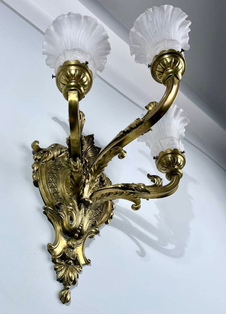 Wall Sconce In Bronze And Frosted Glass - Late 19th Early 20th Century-photo-2
