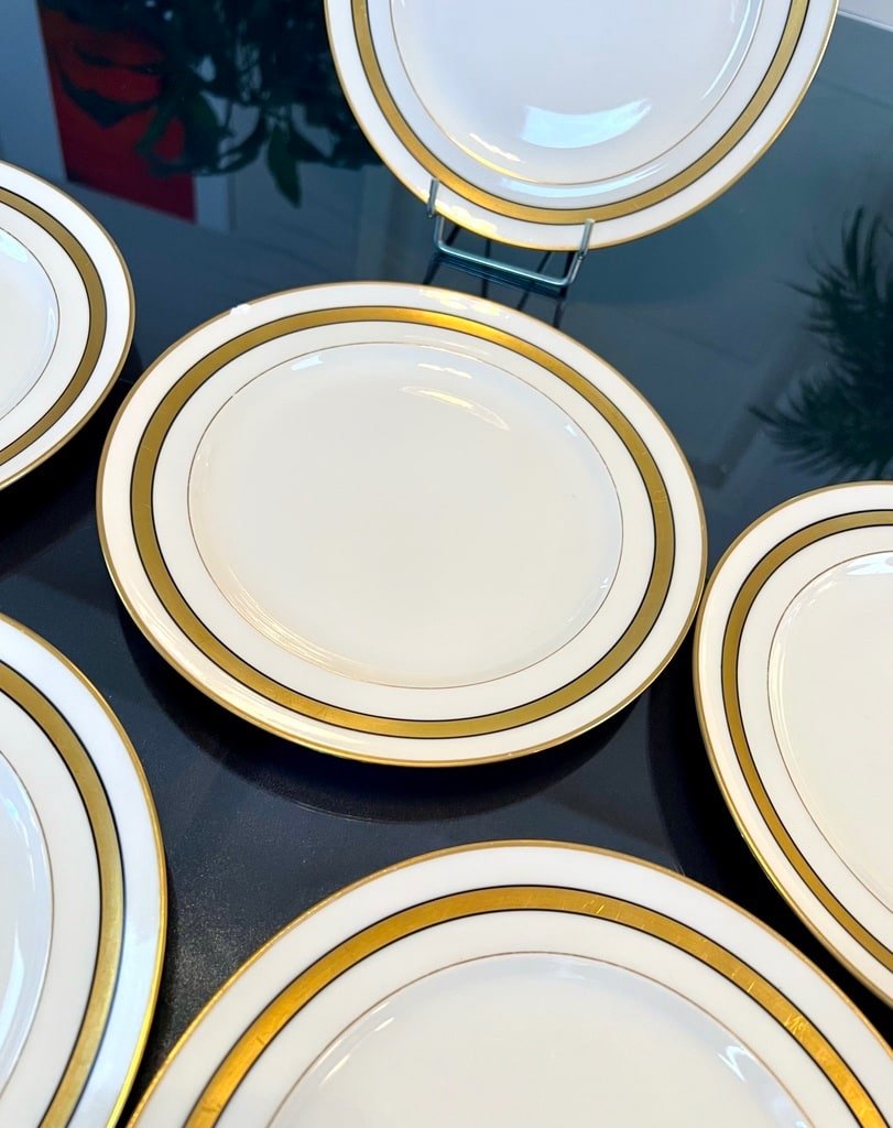 Assiettes à Dessert En Porcelaine De Limoges - Blanc Et Or-photo-1