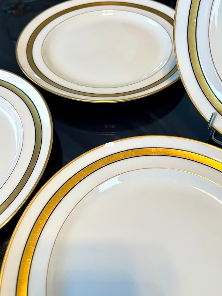 Assiettes à Dessert En Porcelaine De Limoges - Blanc Et Or-photo-4