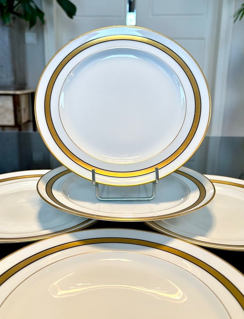 Limoges Porcelain Dessert Plates - White And Gold-photo-6