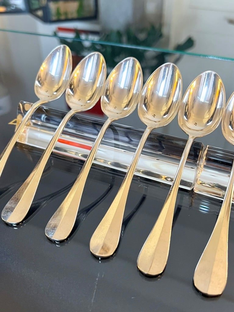 12 White Metal Dessert Spoons - Table Cutlery-photo-3