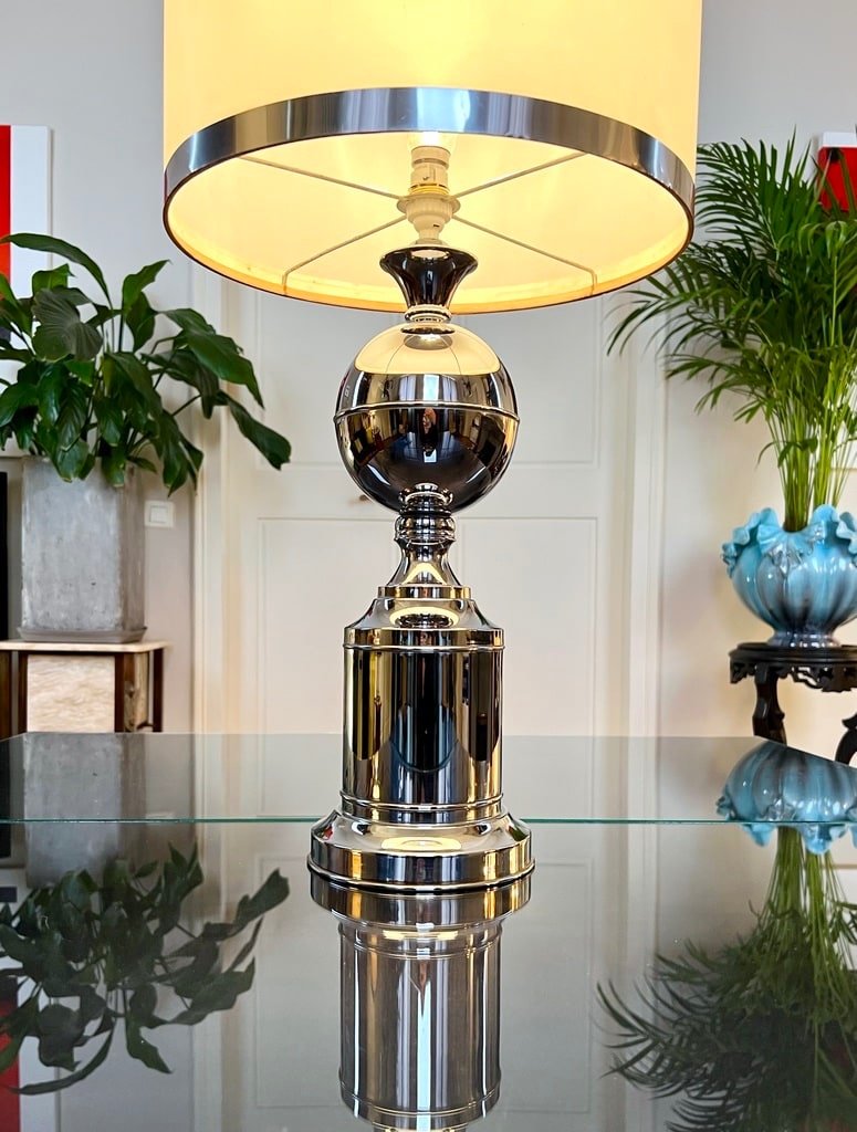 Chromed Metal Living Room Lamp - Space Age - Vintage Lighting -photo-3