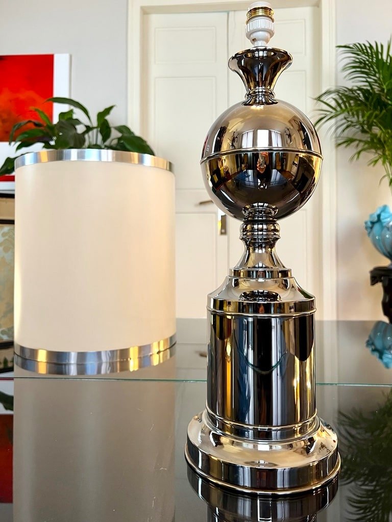 Chromed Metal Living Room Lamp - Space Age - Vintage Lighting -photo-3