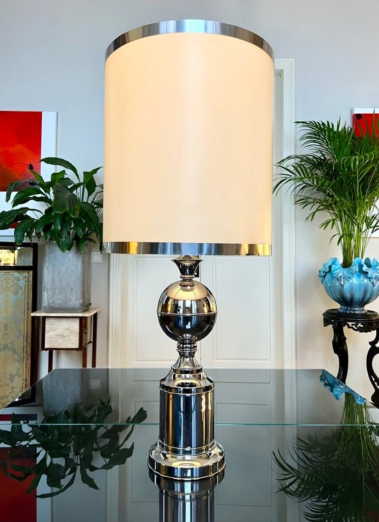 Chromed Metal Living Room Lamp - Space Age - Vintage Lighting 