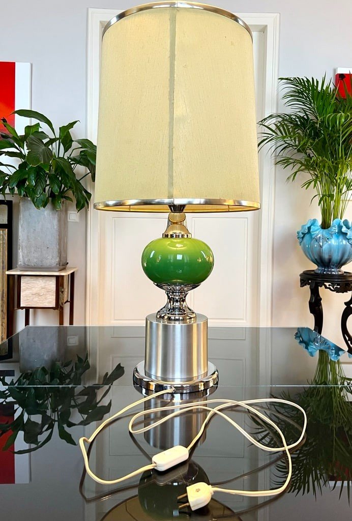 Vintage Space Age Metal Lamp With Textile Lampshade -photo-3