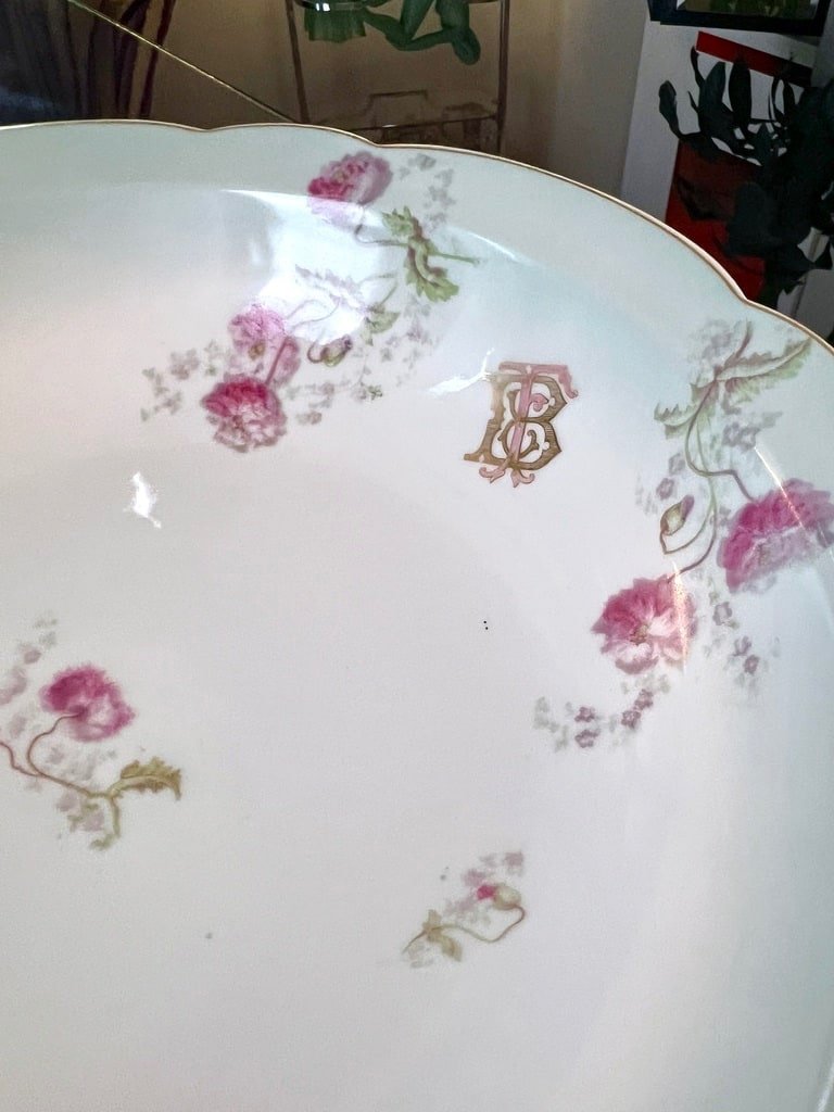 Plat De Service En Porcelaine Monogrammes TB - D&eacute;cor Floral Monogrammes-photo-2
