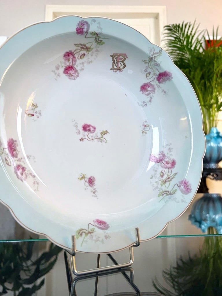 Plat De Service En Porcelaine Monogrammes TB - D&eacute;cor Floral Monogrammes-photo-3