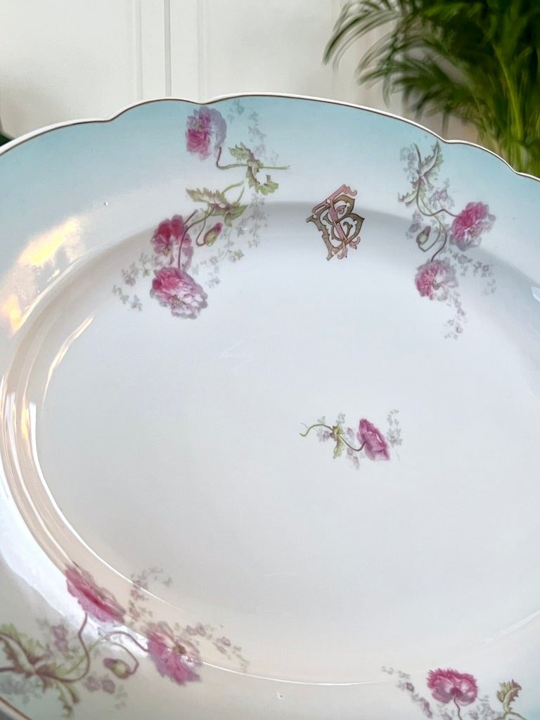 Fine Porcelain Serving Dish - Romantic Decor Initials Tb -photo-2