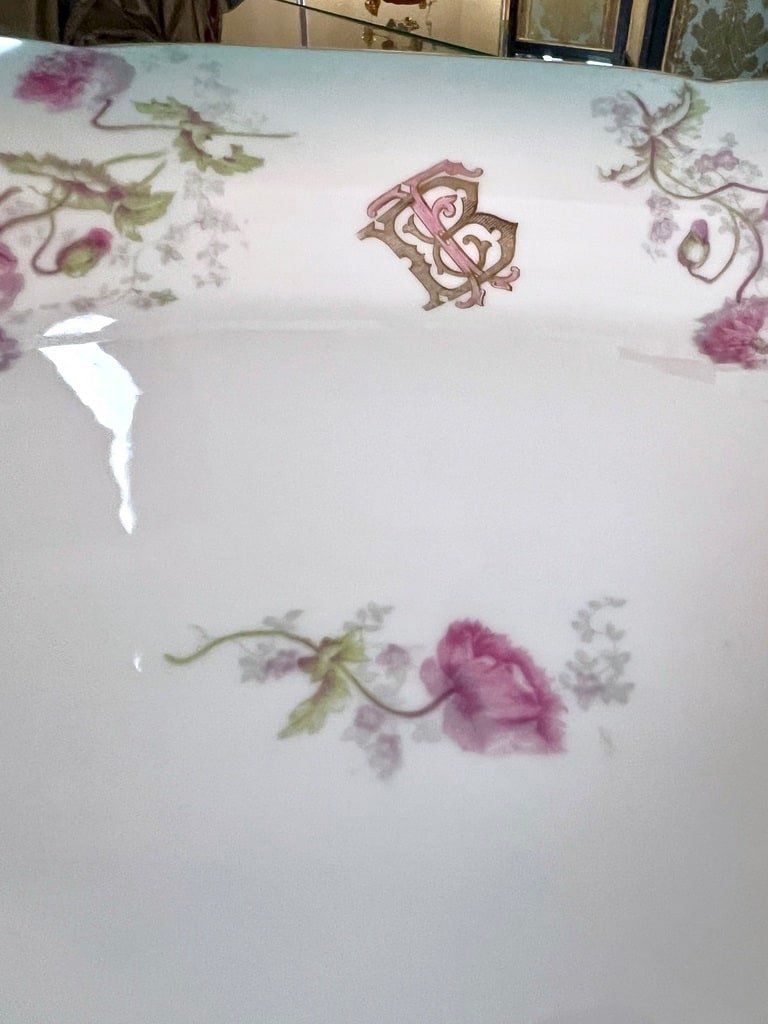 Fine Porcelain Serving Dish - Romantic Decor Initials Tb -photo-3