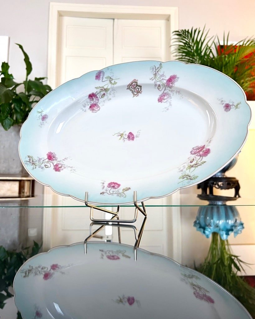 Fine Porcelain Serving Dish - Romantic Decor Initials Tb -photo-4