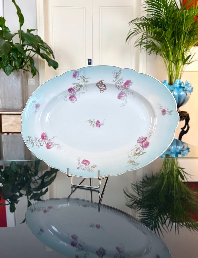 Fine Porcelain Serving Dish - Romantic Decor Initials Tb -photo-4