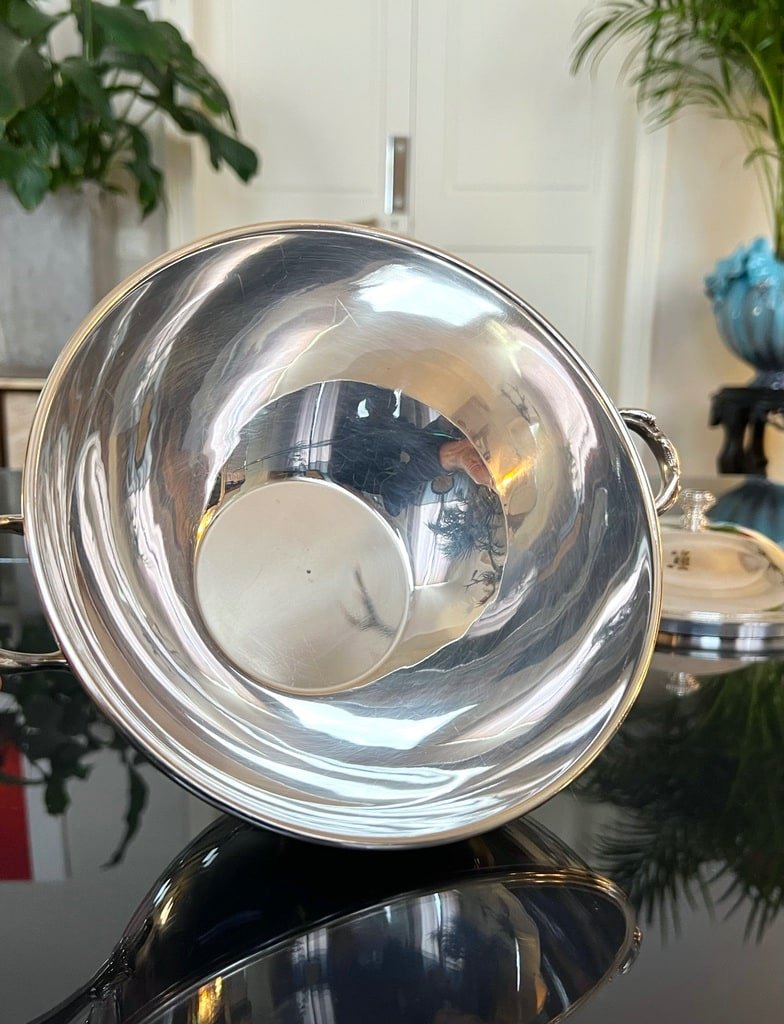 Vegetable Dish In Silver Metal - Vintage-photo-5